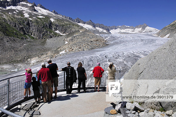 Observation deck overlooking the Rhone Glacier  canton of Valais  Switzerland  Europe