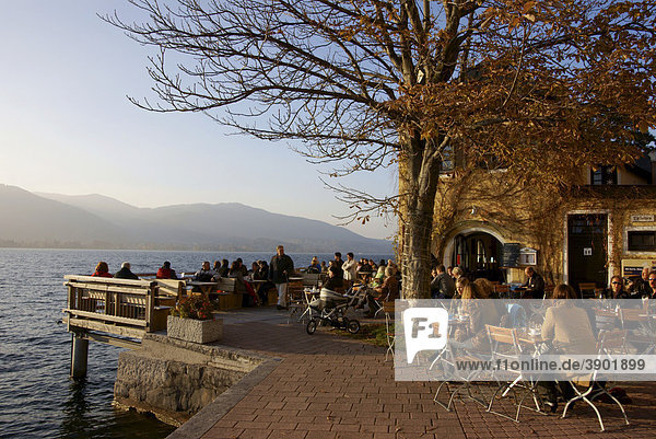 Promenade  cafe  Tegernsee lake  Bavaria  Germany  Europe