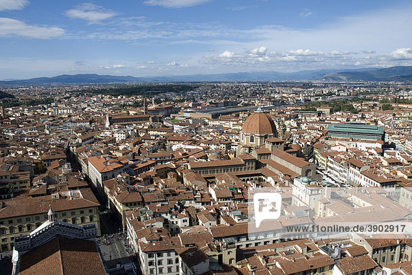View from the Duomo or Santa Maria del Fiore cathedral  UNESCO World Heritage Site  Florence  Tuscany  Italy  Europe