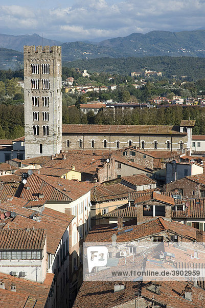 View of Lucca from Torre Civica Delle Ore  Lucca  Tuscany  Italy  Europe