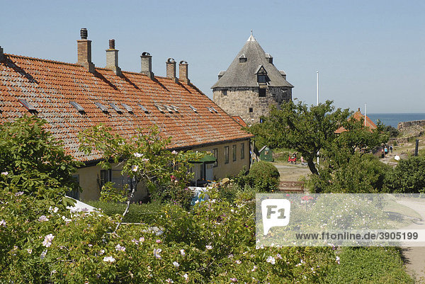 Haus mit Garten und ein Turm in der alten Festung Christiansoe  Dänemark  Europa