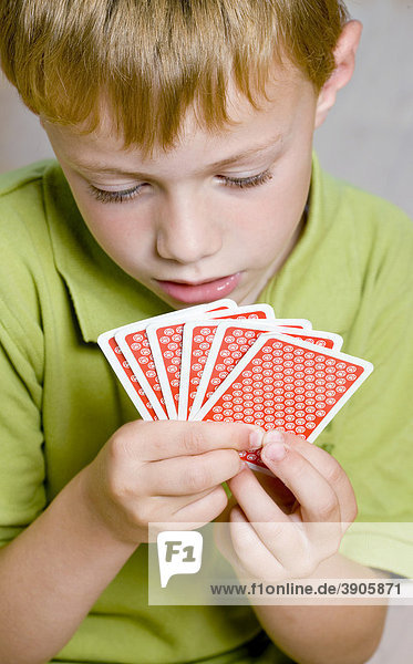 Boy  6-years old  playing cards