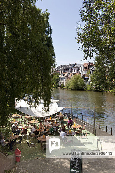 Restaurant on the Lahn river  Marburg an der Lahn  Hesse  Germany  Europe