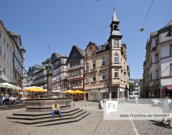 Marketplace with restaurants  old town of Marburg  Hesse  Germany  Europe