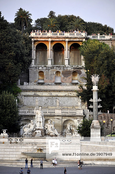 Pincio-Terrasse  Statuen-Gruppe Göttin Roma zwischen Tiber und Aniene  Piazza del Popolo  Rom  Latium  Italien  Europa