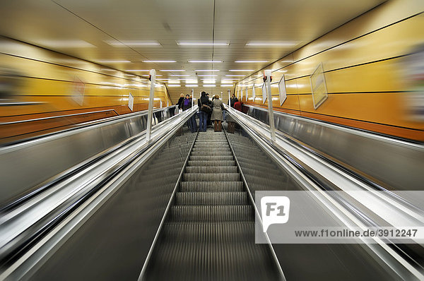 Escalator to the subway  Karlsplatz  Stachus  Munich  Bavaria  Germany  Europe