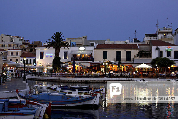 Blue hour  harbour  Agios Nikolaos  Crete  Greece  Europe