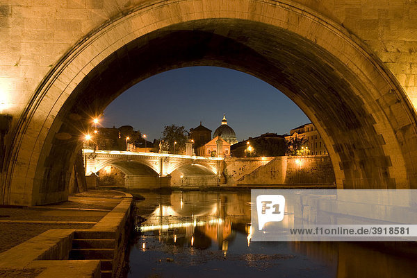 Night scene on the Tiber river with St. Peter's Basilica  Rome  Italy  Europe