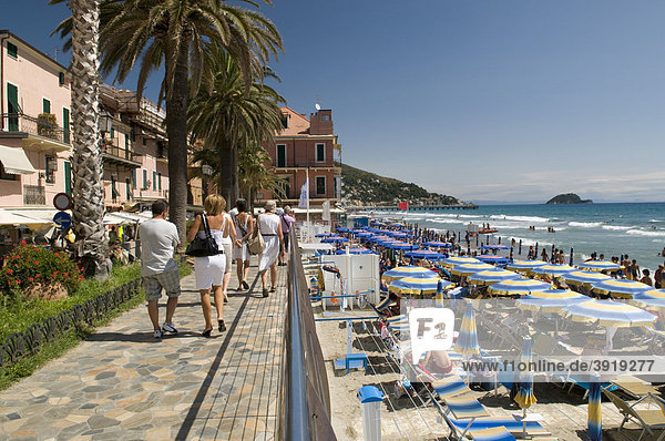 Promenade am Strand  Alassio  Italienische Riviera  Ligurien  Italien  Europa