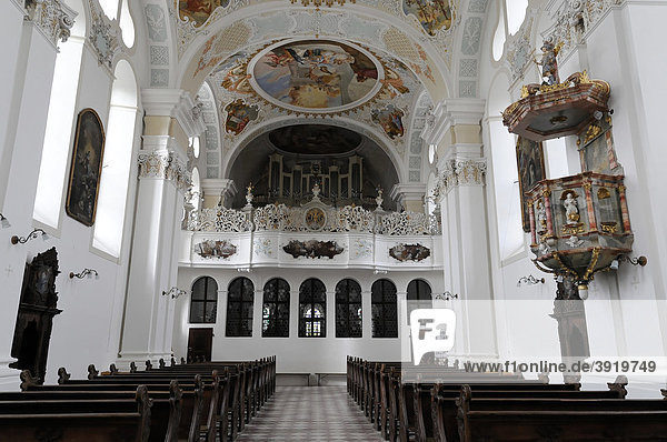 Innenansicht mit Orgel  Kloster- und Pfarrkirche St. Markus Sießen  Baden-Württemberg  Deutschland  Europa