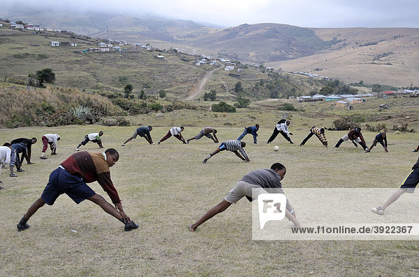 Football project with youths  warm-up training  Cata-Village in the former homeland of Ciskei  Eastern Cape  South Africa  Africa