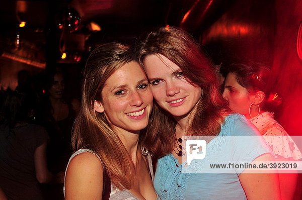 Two young ladies in a night club  nightlife  Madrid  Spain  Iberian Peninsula  Europe
