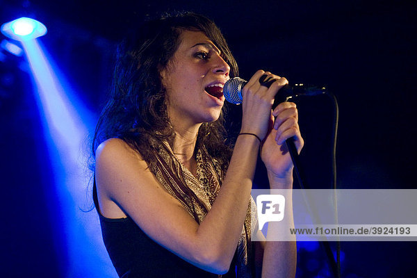 Singer Nicole Zribi aka Djemeia of the Swiss singer and songwriter duo Jones n' Djemeia live in the Knascht Club  Lucerne  Switzerland