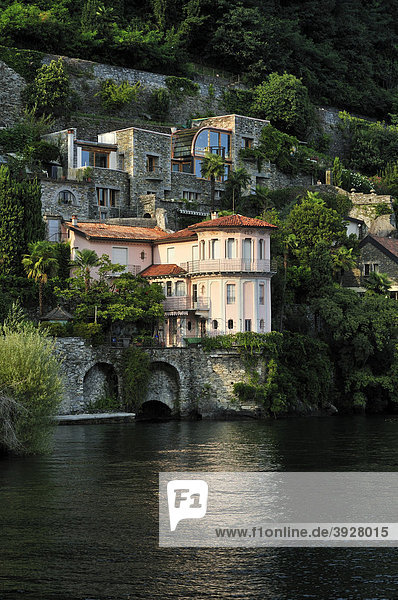 Lakeside mansions at Lake Maggiore  Cannero Riviera  Piedmont  Italy  Europe