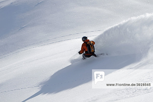 Snowboarder in deep snow  Salzburg  Austria  Europe