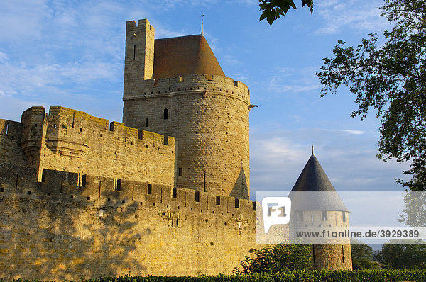 La CitÈ  mittelalterliche Festungsstadt Carcassonne in der Dämmerung  Aude  Languedoc-Roussillon  Frankreich  Europa