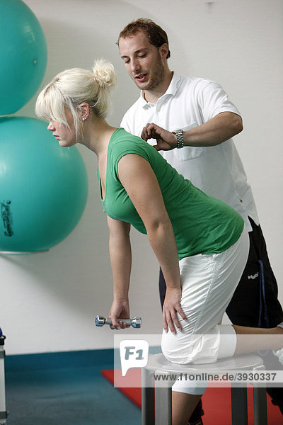 Physiotherapy exercises  physical therapy in a neurological rehabilitation centre  Bonn  North Rhine-Westphalia  Germany  Europe