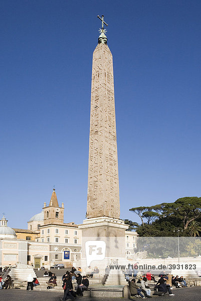Piazza del Popolo Platz  ägyptischer Obelisk  Rom  Italien  Europa