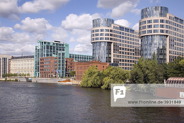 River Spree  Alt Moabit with Federal Ministry of the Interior and Hotel Abion  Old Bolle Dairy  Berlin  Germany  Europe