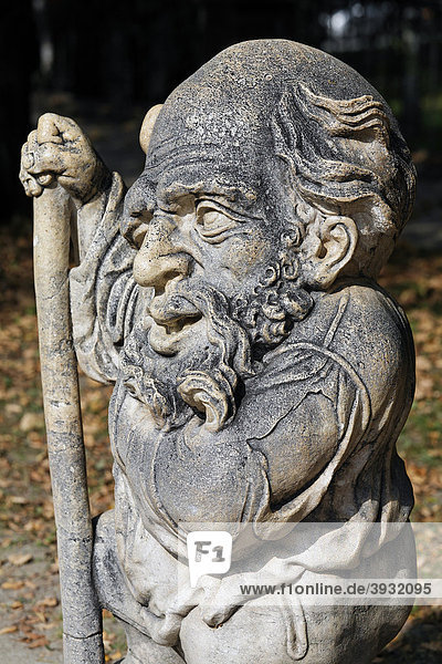 Bearded dwarf with a bump on the head sculpture series of crippled people from the Baroque period Zwergelgarten Mirabellgarten Mirabell Palace gardens Salzburg Austria Europe