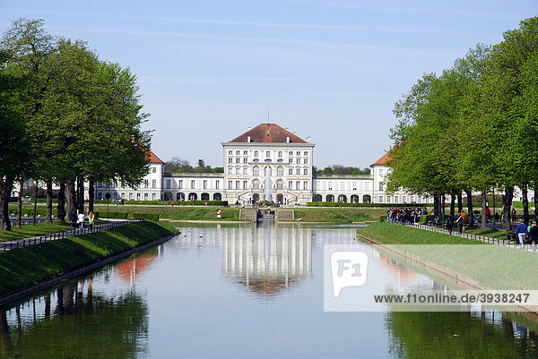 Schloss Nymphenburg palace  park at the Nymphenburger Schlosskanal palace canal  Neuhausen-Nymphenburg  Munich  Upper Bavaria  Bavaria  Germany  Europe