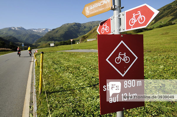 Cyclists on Furka Pass  Uri  Switzerland  Europe