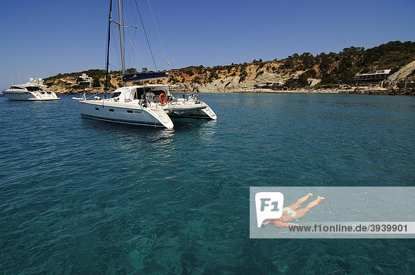 Tour boat  boat trip  Cala d'Hort  Ibiza  Pine Islands  Balearic Islands  Spain  Europe