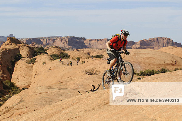 Mountainbiker am Slickrock Trail  Moab  Utah  USA