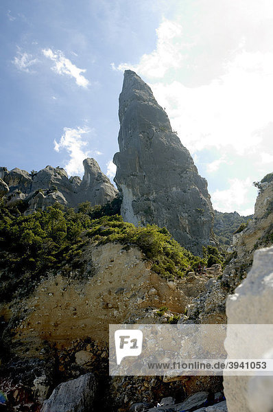 Punta Carrodi pinnacle  Gulf of Orosei  east coast of Sardinia  Italy  Europe