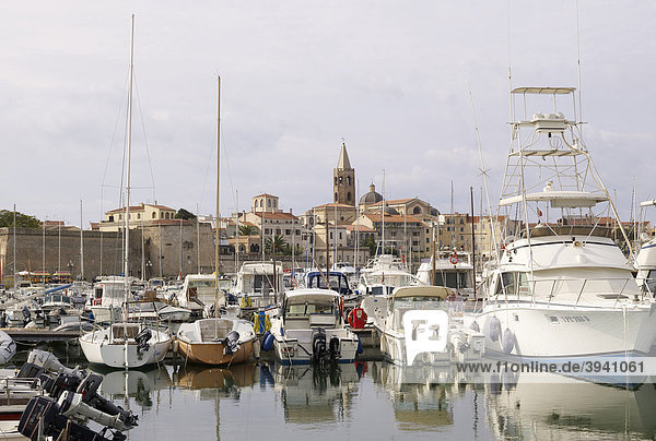 Marina  view of the historic centre of Alghero  Sardinia  Italy  Europe