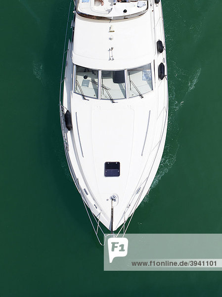 Detail of a large motor yacht viewed from above