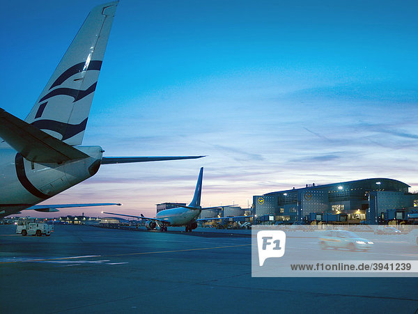 Nocturnal activity on the airfield and the runway  airport Frankfurt am Main  Hesse  Germany  Europe