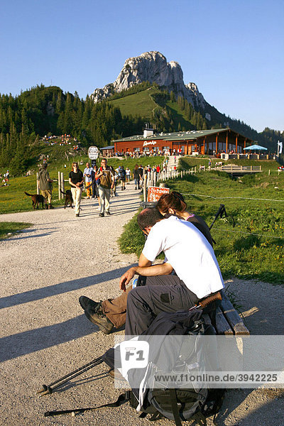 Tourists on the Kampenwand  Chiemgau  Upper Bavaria  Germany  Europe