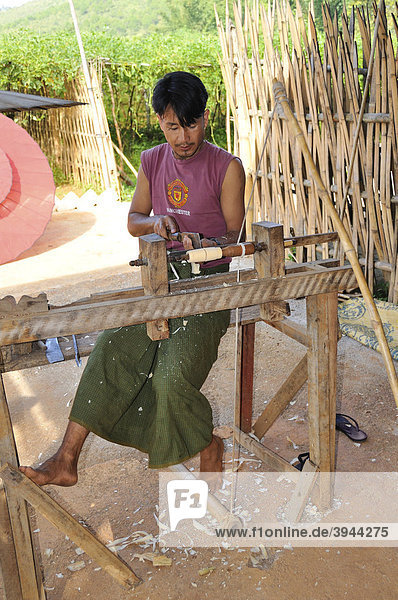 Craftsmen  making paper umbrellas  Burma  Myanmar  Southeast Asia