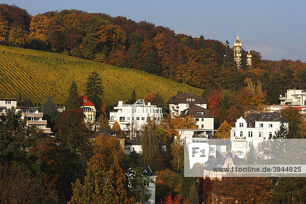Greek-Russian Orthodox chapel on the Neroberg mountain in Wiesbaden in autumn  Hesse  Germany  Europe