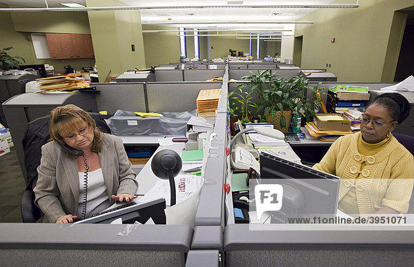 Detroit Public Schools secretaries on the job at the school system's central offices Detroit Michigan USA