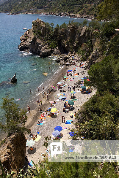 Bathing bay Kalura at Cefalo  Cefalu  Palermo Province  Sicily  Italy  Europe