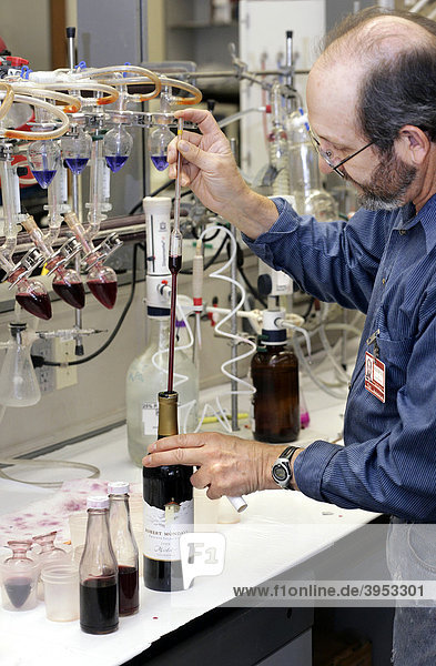 Large wine cellars on a high level  laboratory samples guarantee a high degree of continuity in the quality  Woodbridge near Lodi  United States  North America