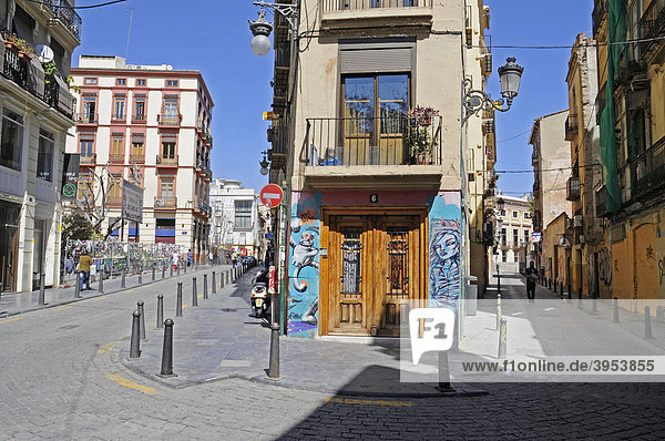 Haus  Hausbemalung  Straßen  Graffiti  Barrio del Carmen  Stadtviertel  Valencia  Spanien  Europa