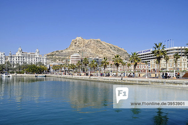 Promenade  Castillo  Santa Barbara  Hafen  Alicante  Costa Blanca  Spanien  Europa
