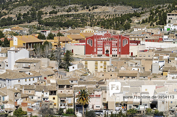 Stadtübersicht  Stierkampfarena  Caravaca de la Cruz  heilige Stadt  Murcia  Spanien  Europa