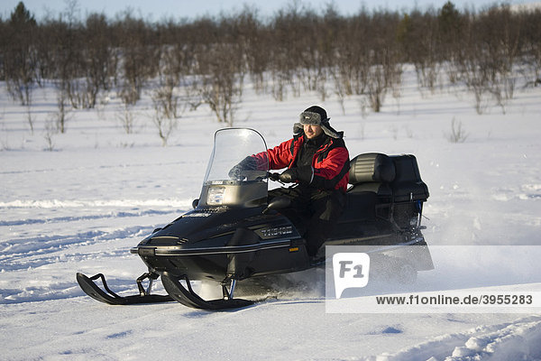 A snowmobile rider in Kiruna  North Sweden  Sweden