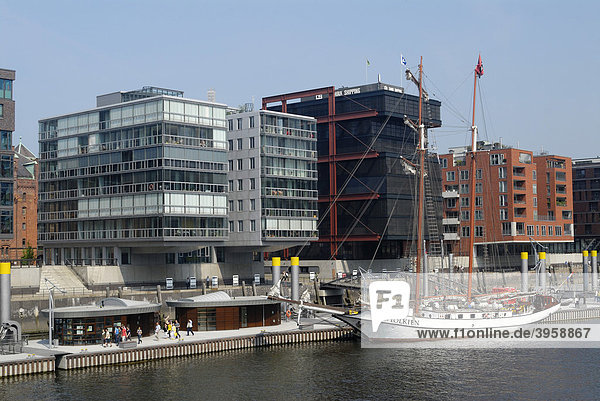The traditional ship boat harbor in the HafenCity district of Hamburg  Germany  Europe