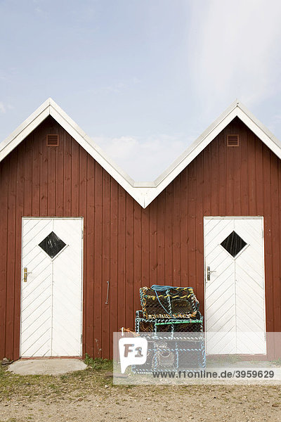 Fischerhütten zur Geräteaufbewahrung in Bork Havn am Ringköbing Fjord  Westjütland  Dänemark  Europa