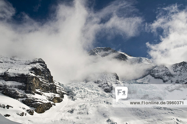 Eiger mountain with the Eiger Glacier and Moench mountain  Grindelwald  Switzerland  Europe