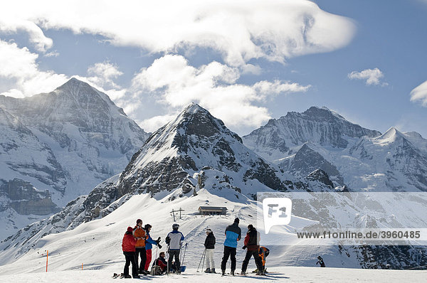 Winter Landscape with skiers Grindelwald Switzerland Europe