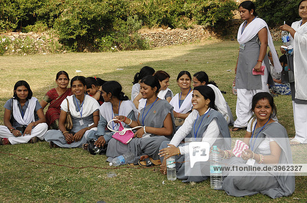 Young Indian women  students  at a park near Kota  Rajasthan  North India  Asia