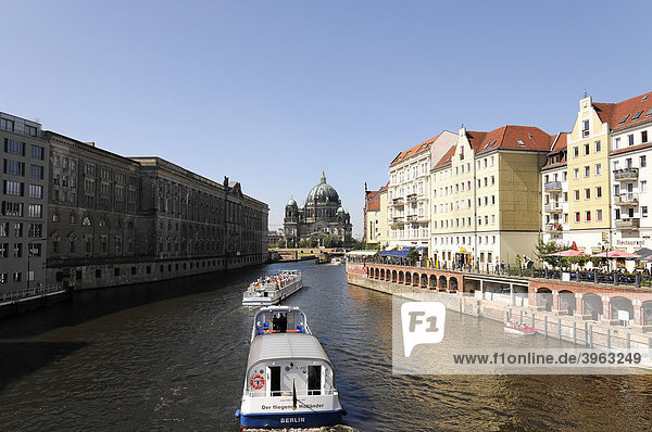 Ausflugboote auf der Spree  hinten der Berliner Dom  Bundeshauptstadt  Berlin  Deutschland  Europa