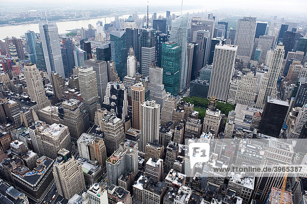 Blick vom Empire State Building Richtung Norden auf Manhattan  links Hudson River  New York City  USA  Nordamerika