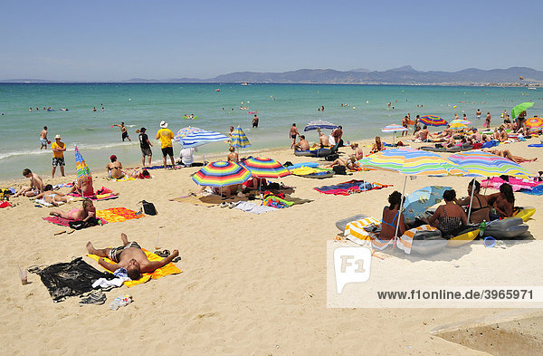 Badegäste in El Arenal an der Playa de Palma  Mallorca  Balearen  Spanien  Europa